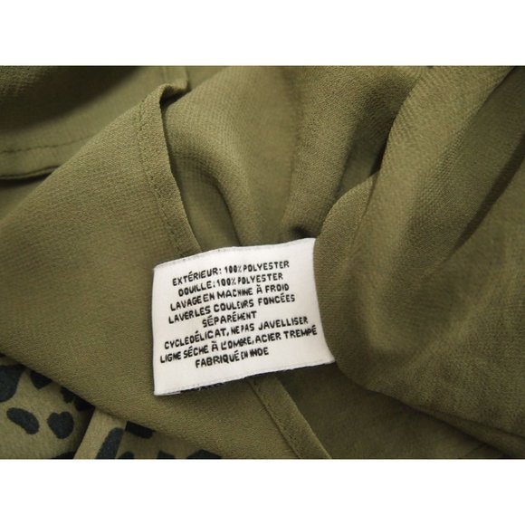 Walter Baker Womens Dress 4 Olive Green Animal Spot Long Sleeve Pleated Wrap - Picture 7 of 8